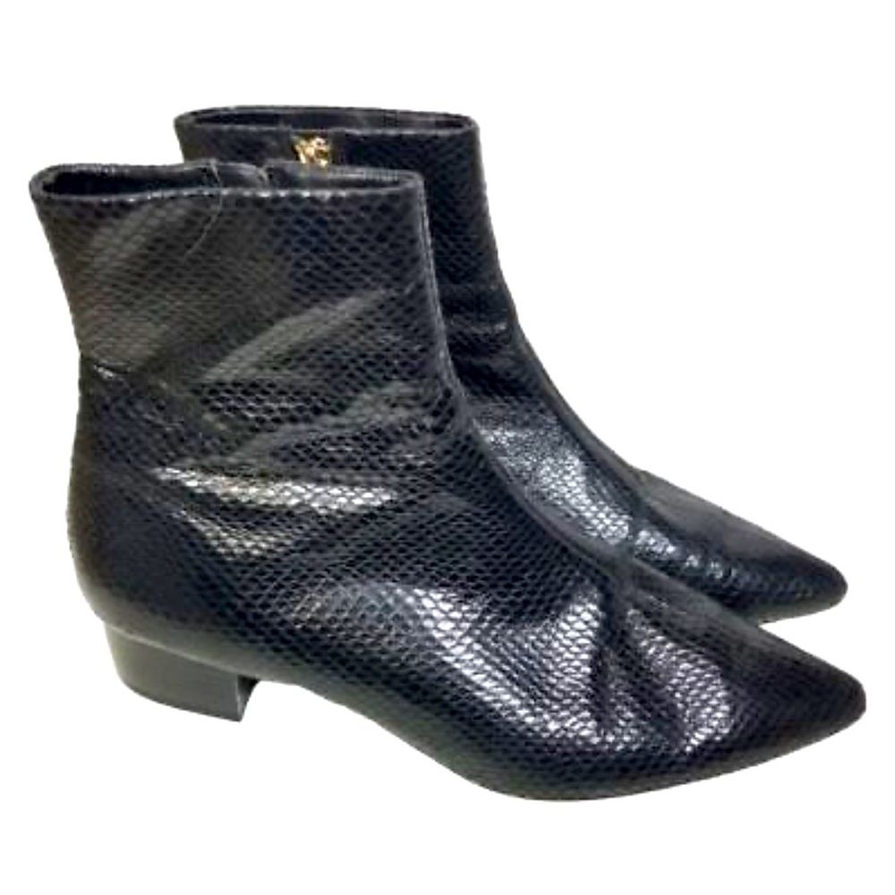 Zara Basic Women's Snake Print Ankle Boots With Side Zipper | Black |